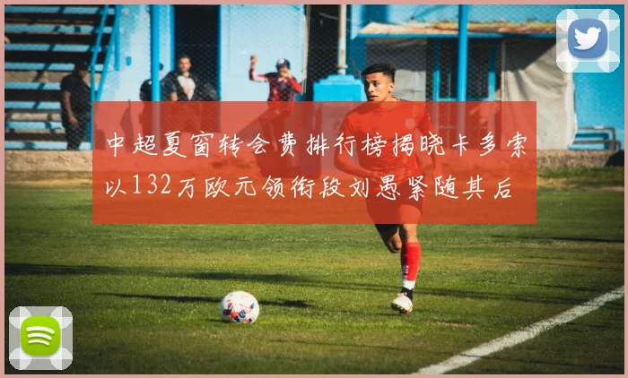 中超夏窗转会费排行榜揭晓卡多索以132万欧元领衔段刘愚紧随其后